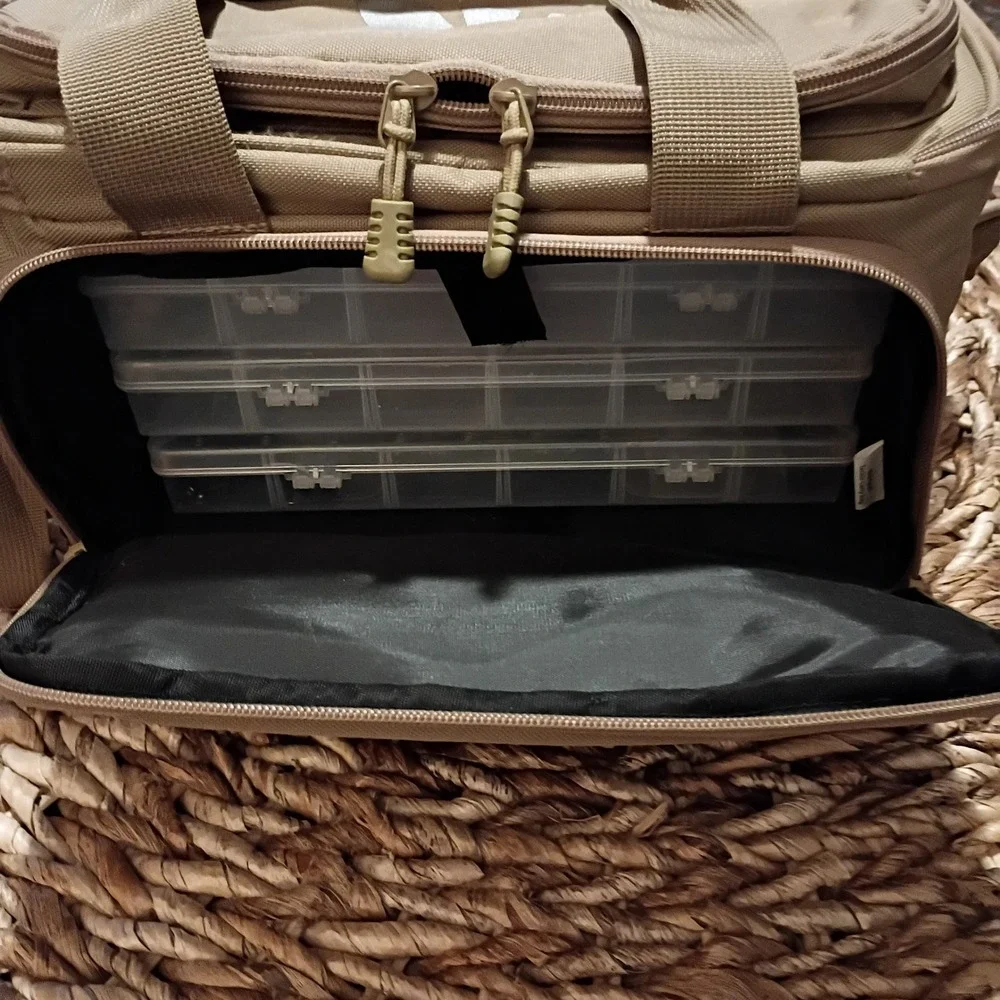 KastKing Fishing Tackle Bag Tan Tactical MOLLE Gear Organizer with Utility Boxes